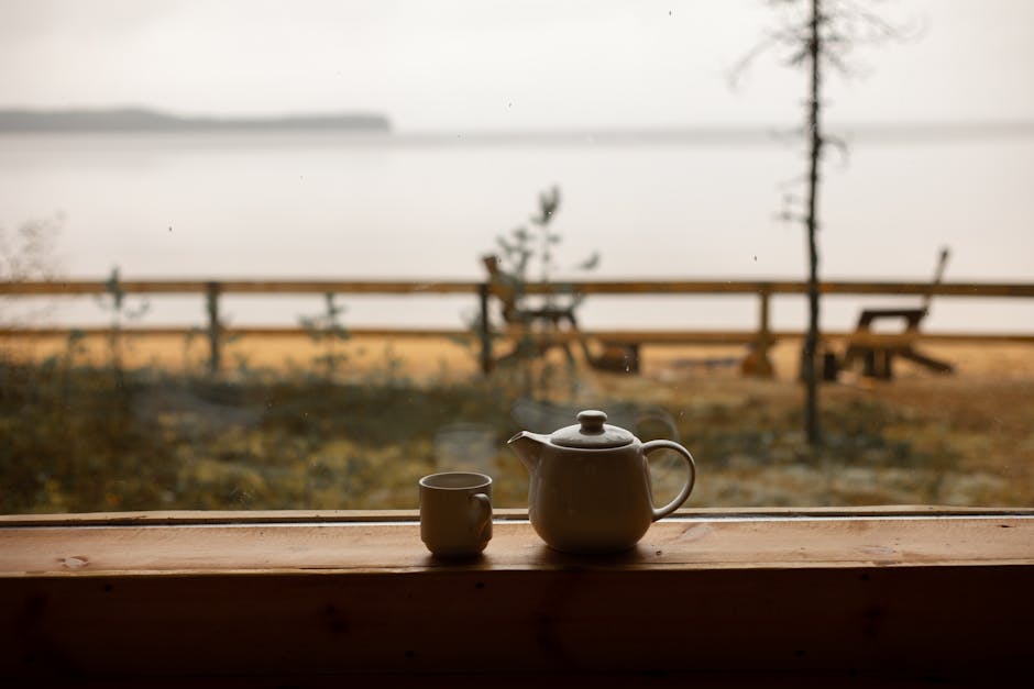 wooden room interior tea cup window view