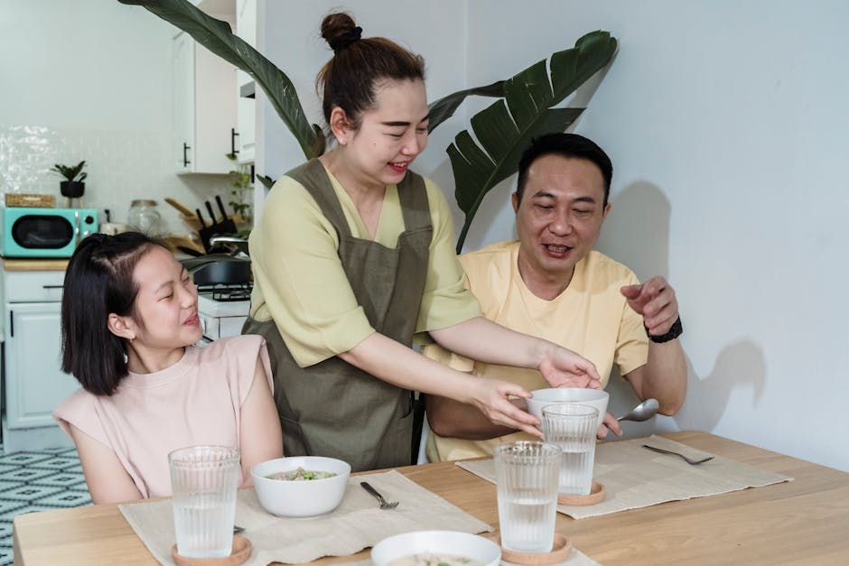 happy asian family dinner