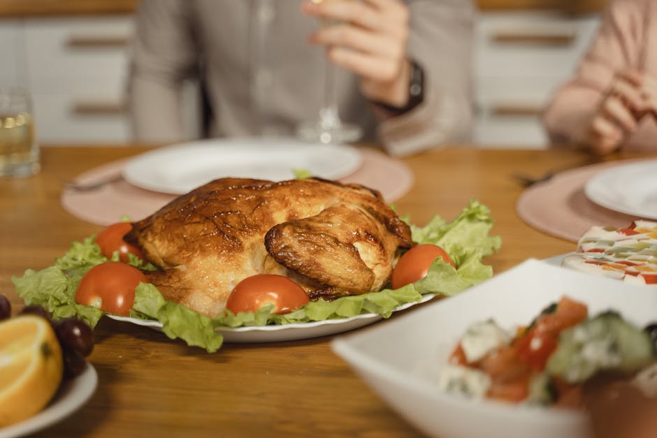 roasted chicken on dinner table