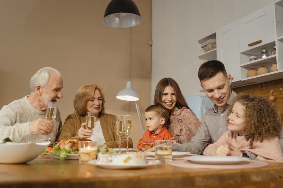 happy multi generational family eating dinner together