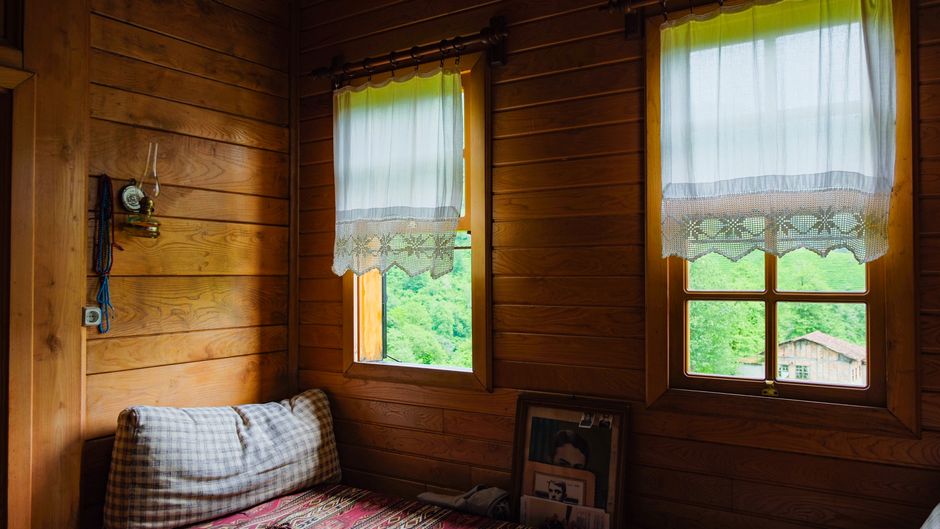 cozy wooden cabin interior summer